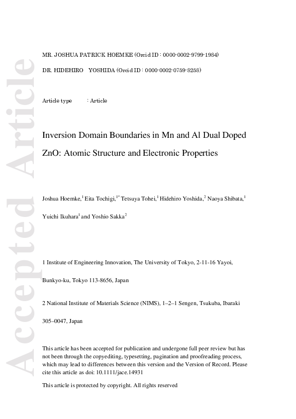 (PDF) Inversion domain boundaries in Mn and Al dual-doped ZnO: Atomic ...