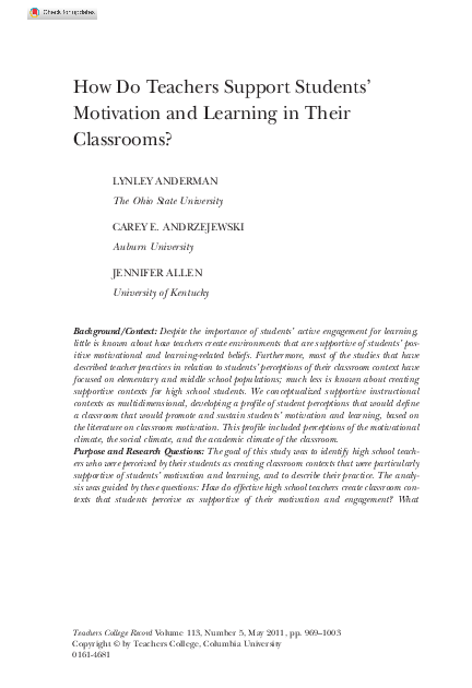 (PDF) How Do Teachers Support Students’ Motivation and Learning in ...