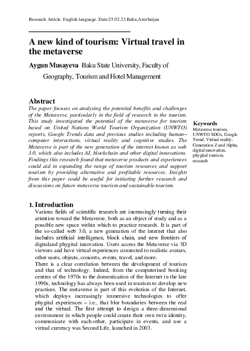 (PDF) A new kind of tourism: Virtual travel in the metaverse