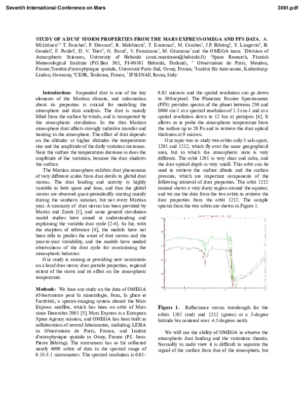 (PDF) Study of a dust storm properties from the Mars Express OMEGA and ...