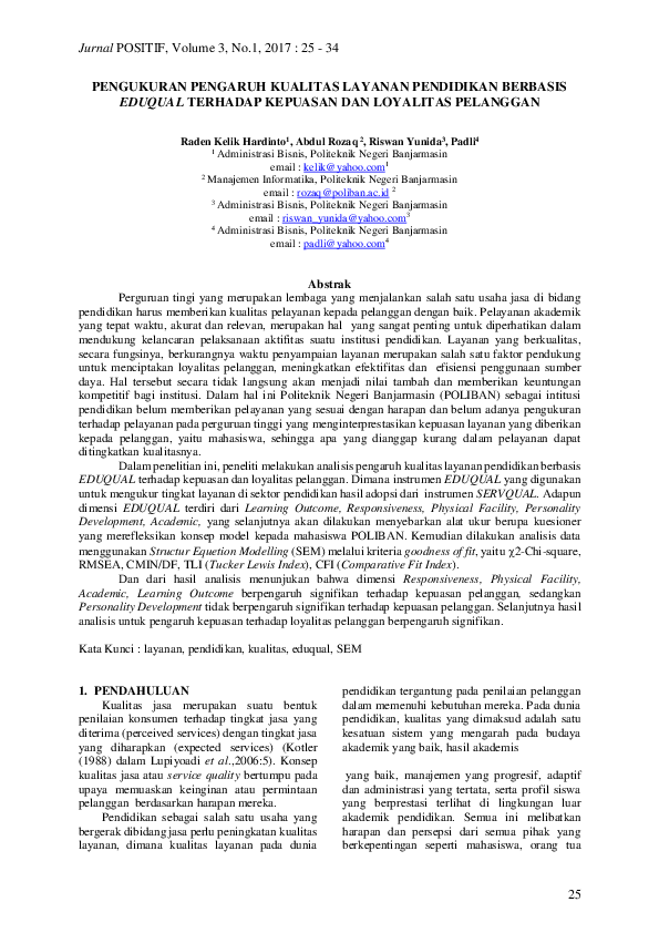(PDF) Pengukuran Pengaruh Kualitas Layanan Pendidikan Berbasis Eduqual ...