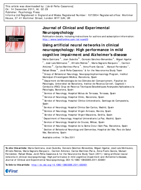 (PDF) Using artificial neural networks in clinical neuropsychology ...