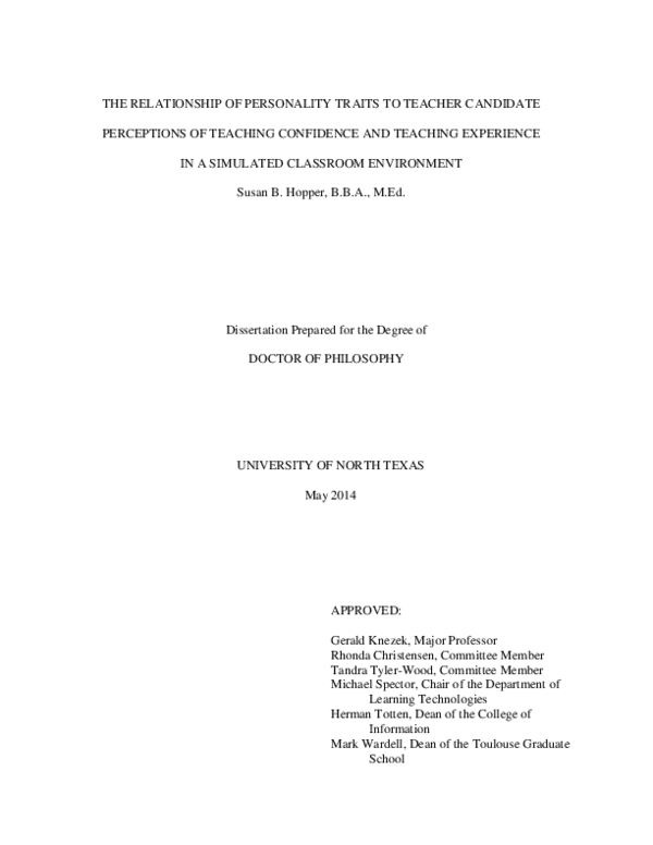 (PDF) The Relationship of Personality Traits to Teacher Candidate ...