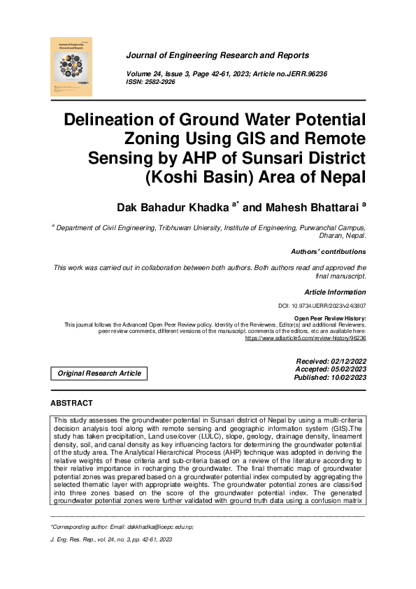 (PDF) Delineation of Ground Water Potential Zoning Using GIS and Remote ...