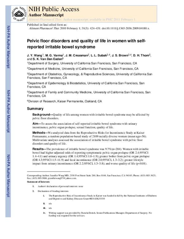 (PDF) Pelvic floor disorders and quality of life in women with self ...