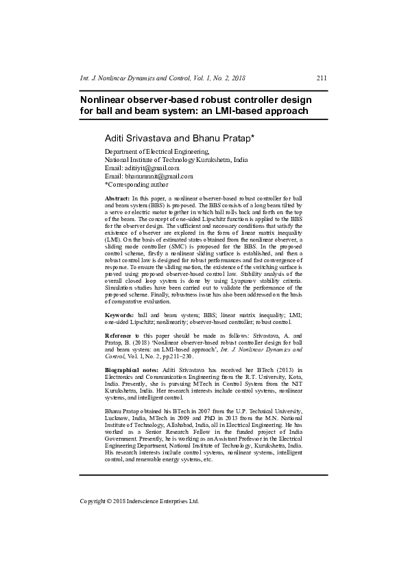 (PDF) Nonlinear observer-based robust controller design for ball and ...