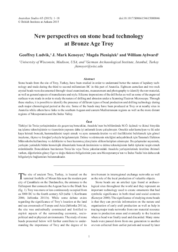(PDF) New perspectives on stone bead technology at Bronze Age Troy