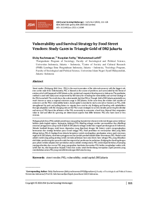 (PDF) Vulnerability and Survival Strategy by Food Street Vendors Case
