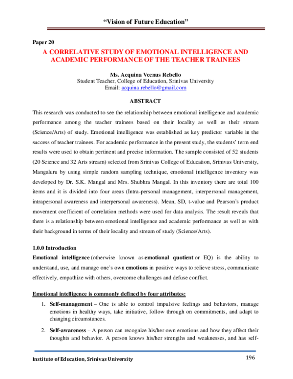 (PDF) A Correlative Study of Emotional Intelligence and Academic ...