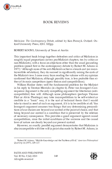 (PDF) Molinism: The Contemporary Debate, edited by Ken Perszyk