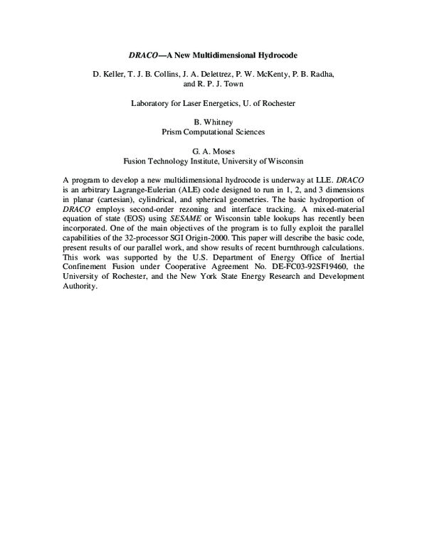 (PDF) DRACO; A New Multidimensional Hydrocode.