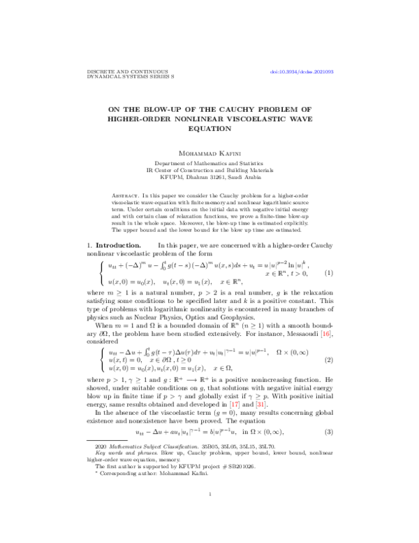 (PDF) On the blow-up of the Cauchy problem of higher-order nonlinear ...