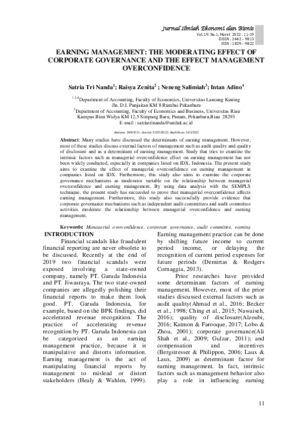 (PDF) E Earning Management: The Effect of Management Overconfidence and ...
