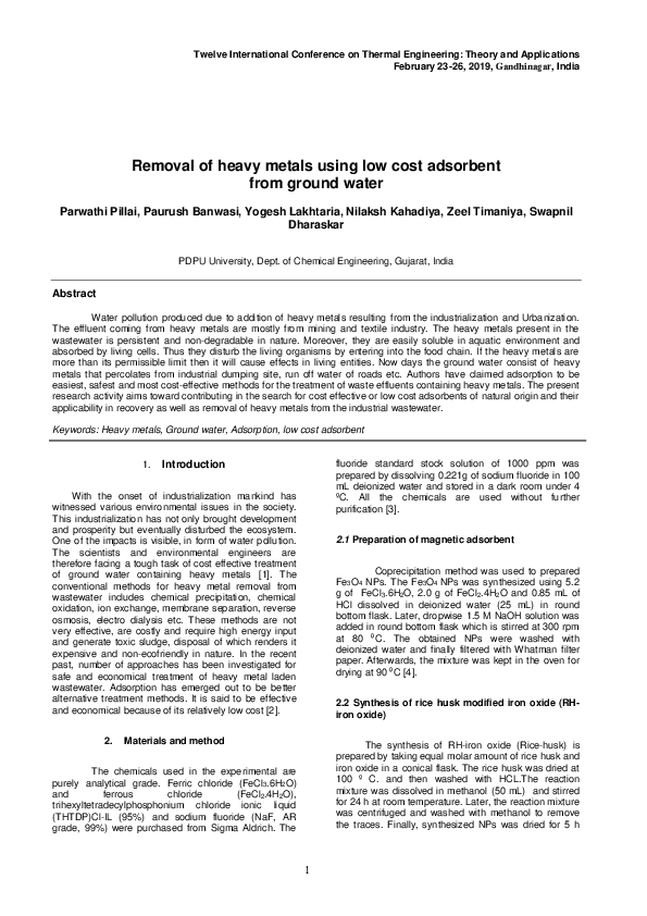 (PDF) Removal of Heavy Metals Using Low Cost Adsorbent From Ground Water