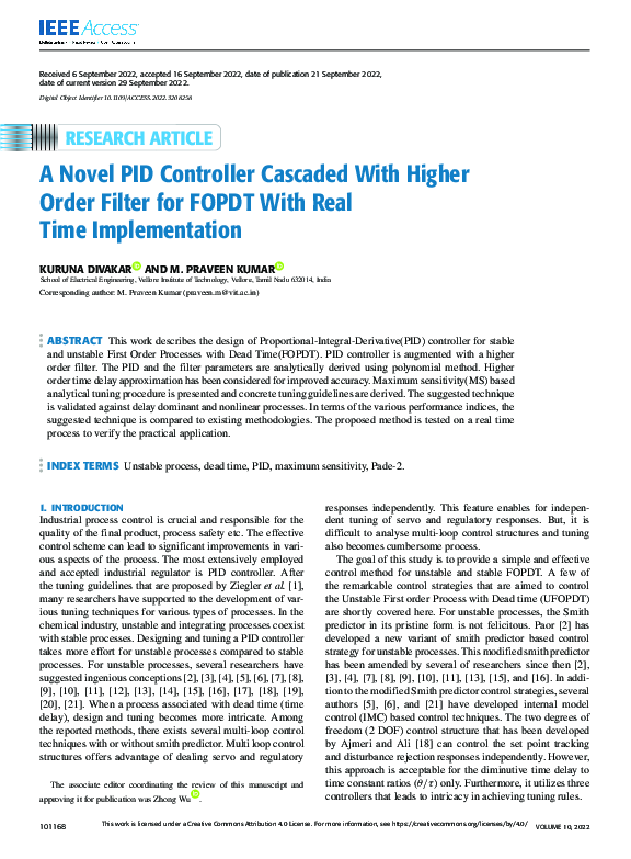 (PDF) A Novel PID Controller Cascaded With Higher Order Filter for ...