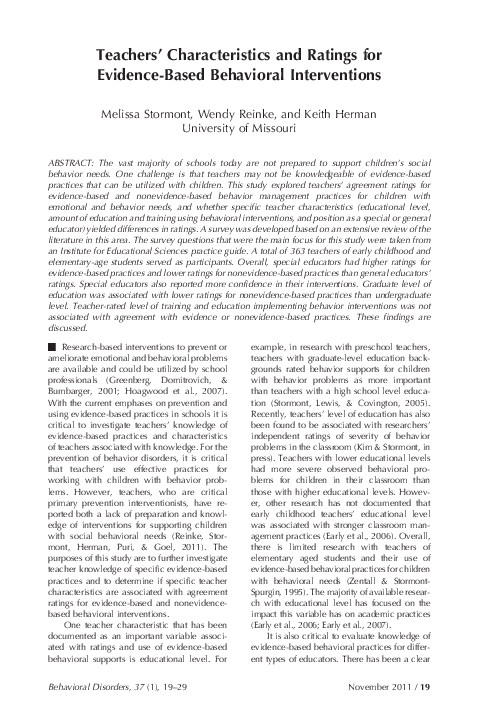 (PDF) Teachers’ Characteristics and Ratings for Evidence-Based ...