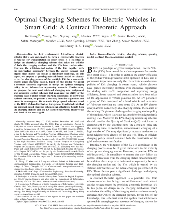 (PDF) Optimal Charging Schemes for Electric Vehicles in Smart Grid: A ...