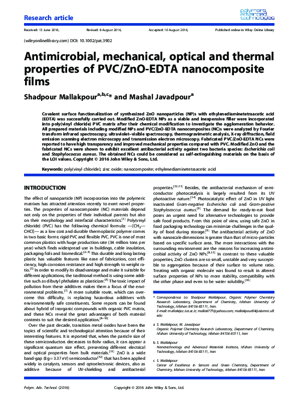 (PDF) Antimicrobial, mechanical, optical and thermal properties of PVC ...