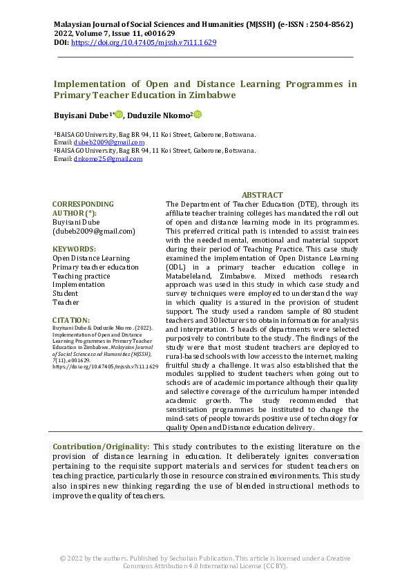 (PDF) Implementation of Open and Distance Learning Programmes in ...
