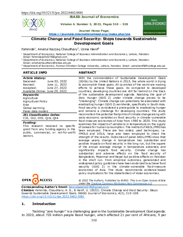 (PDF) Climate Change and Food Security: Steps towards Sustainable ...