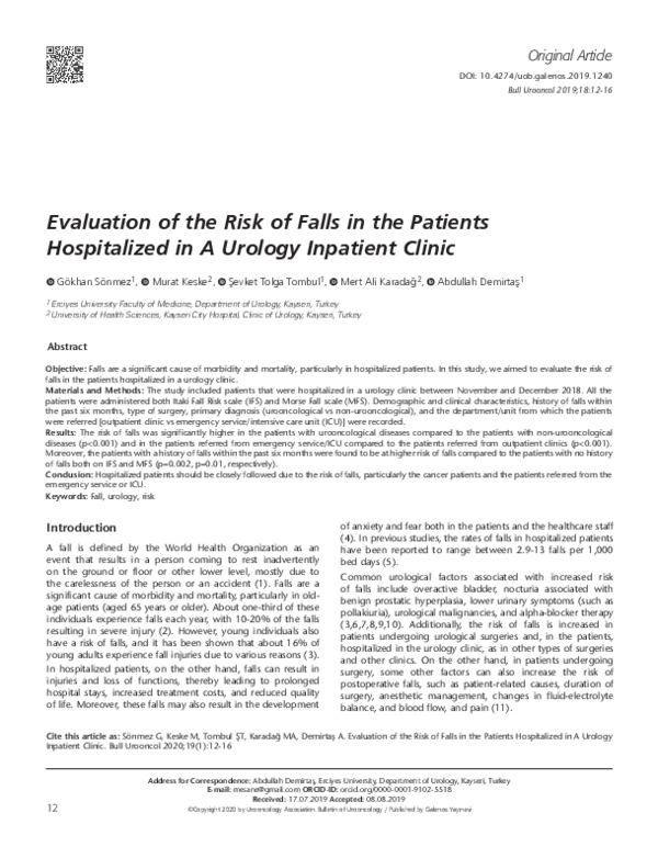 (PDF) Evaluation of the Risk of Falls in the Patients Hospitalized in A ...