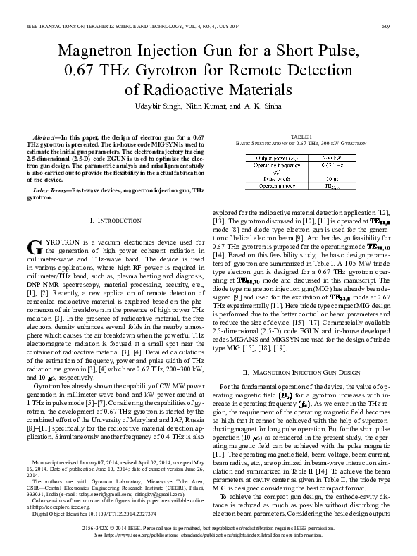 (PDF) Magnetron Injection Gun for a Short Pulse, 0.67 THz Gyrotron for ...
