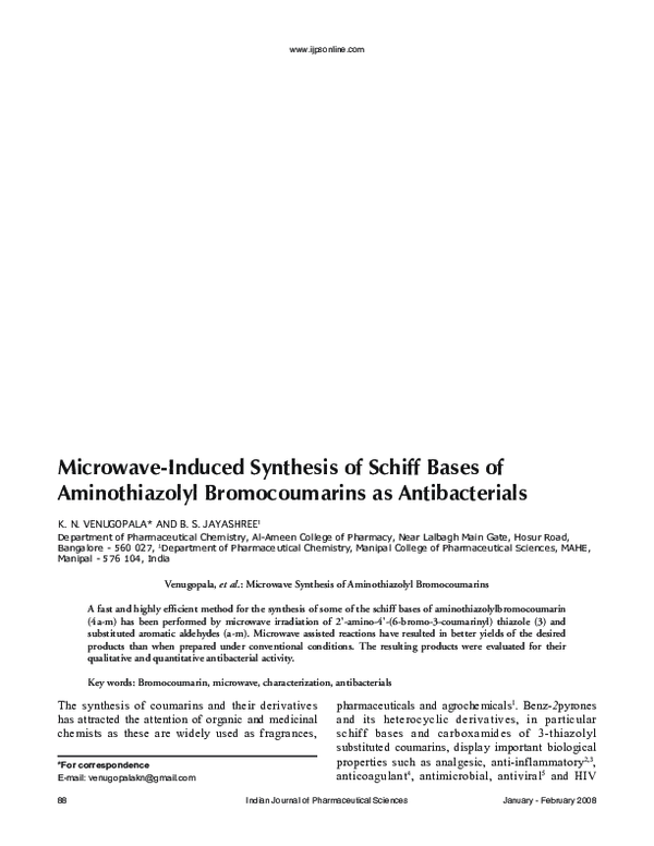 (PDF) Microwave-induced synthesis of schiff bases of aminothiazolyl ...
