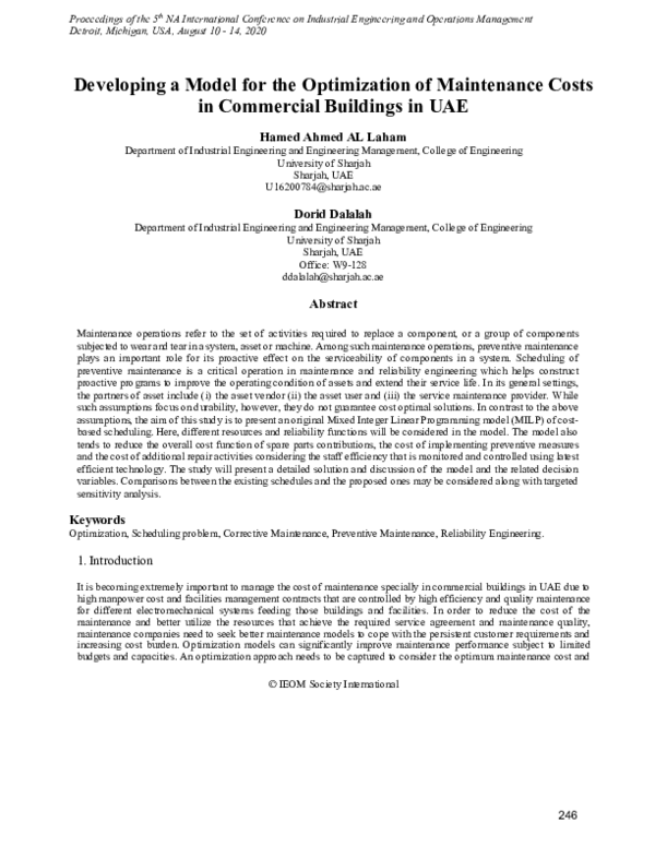 (PDF) Developing a Model for the Optimization of Maintenance Costs in ...