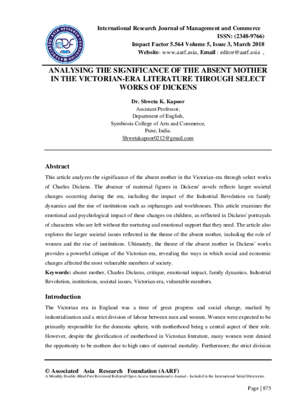 (PDF) ANALYSING THE SIGNIFICANCE OF THE ABSENT MOTHER IN THE VICTORIAN