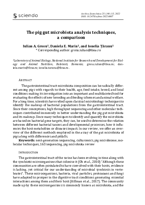 (PDF) The pig gut microbiota analysis techniques, a comparison