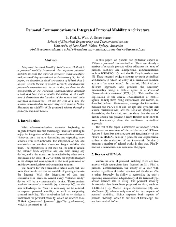 (PDF) Personal communications in integrated personal mobility architecture