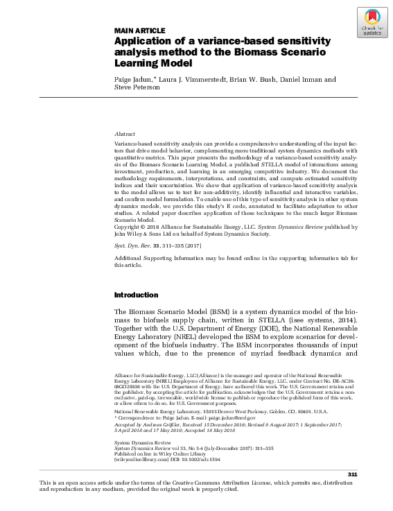 (PDF) Application of a variance‐based sensitivity analysis method to ...