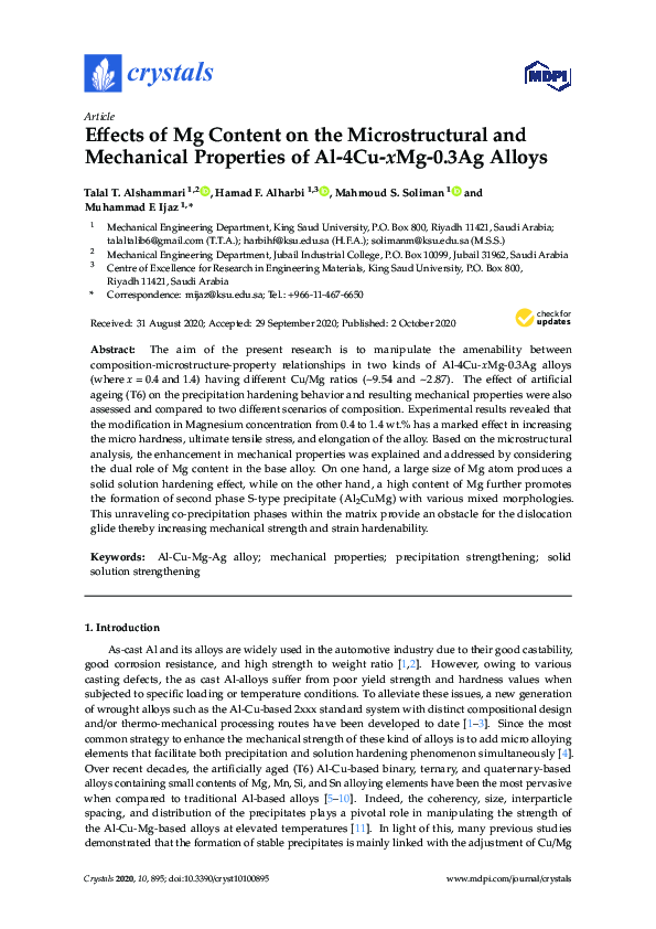 (PDF) Effects of Mg Content on the Microstructural and Mechanical ...