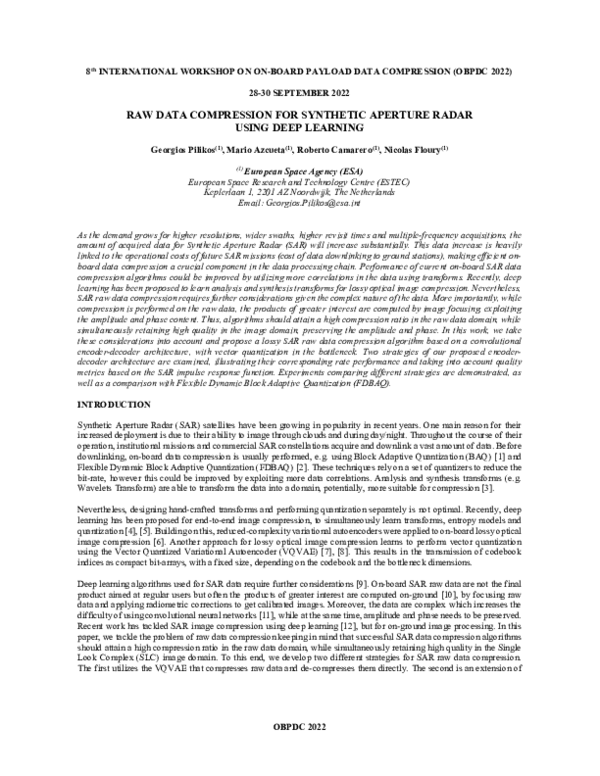 (PDF) Raw Data Compression for Synthetic Aperture Radar using Deep Learning