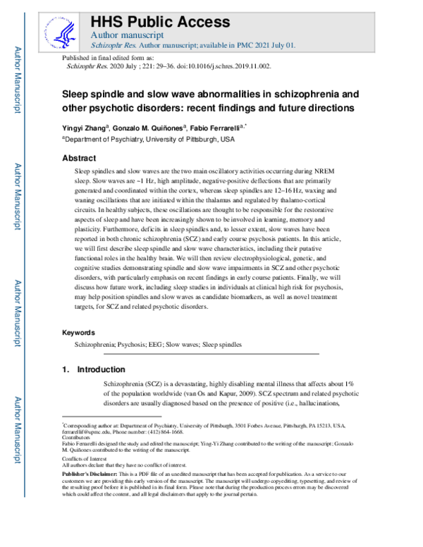 (PDF) Sleep spindle and slow wave abnormalities in schizophrenia and ...