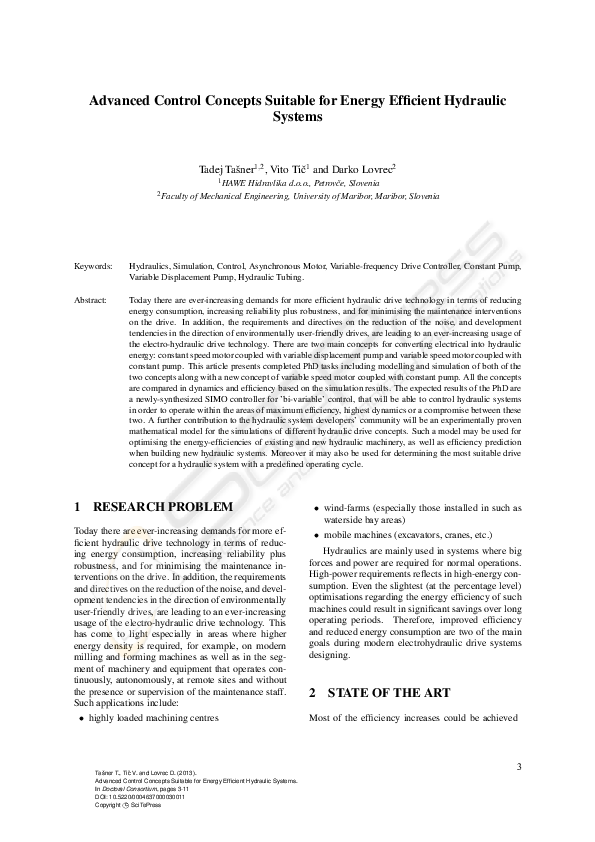 (PDF) Advanced Control Concepts Suitable for Energy Efficient Hydraulic