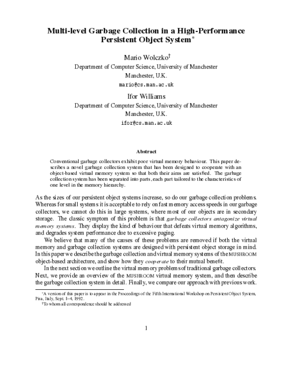 (PDF) Multi-level Garbage Collection in a High-Performance Persistent ...