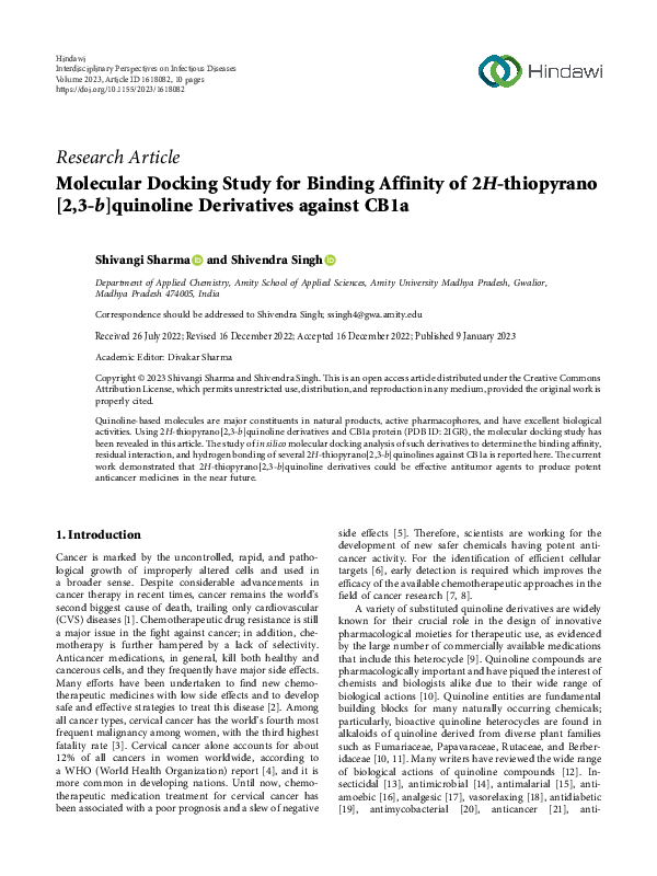 (PDF) Molecular Docking Study for Binding Affinity of 2H-thiopyrano[2,3 ...