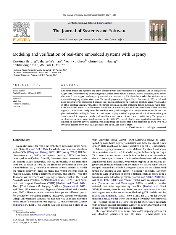 (PDF) Modeling and verification of real-time embedded systems with urgency