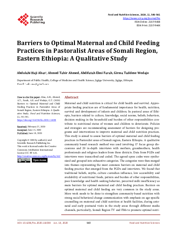 (PDF) Barriers to Optimal Maternal and Child Feeding Practices in ...