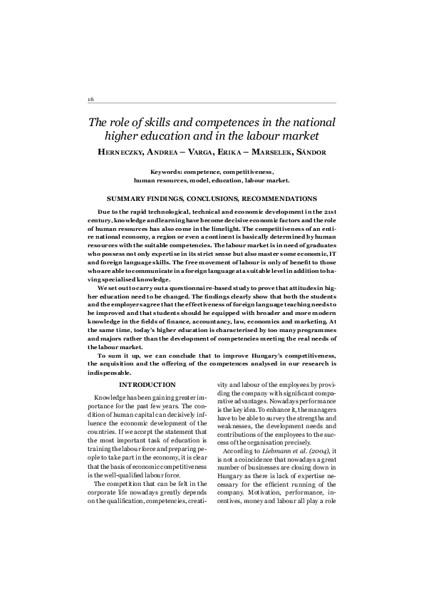 (PDF) The Role of Skills and Competences in the National Higher ...