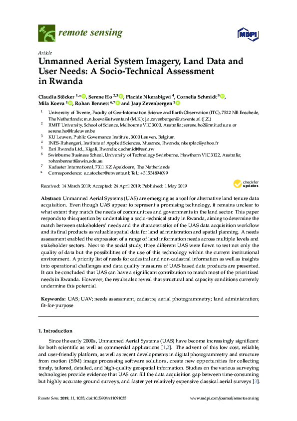 (PDF) Unmanned Aerial System Imagery, Land Data and User Needs: A Socio ...