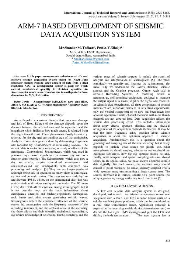 (PDF) ARM-7 Based Development of Seismic Data Acquisition System