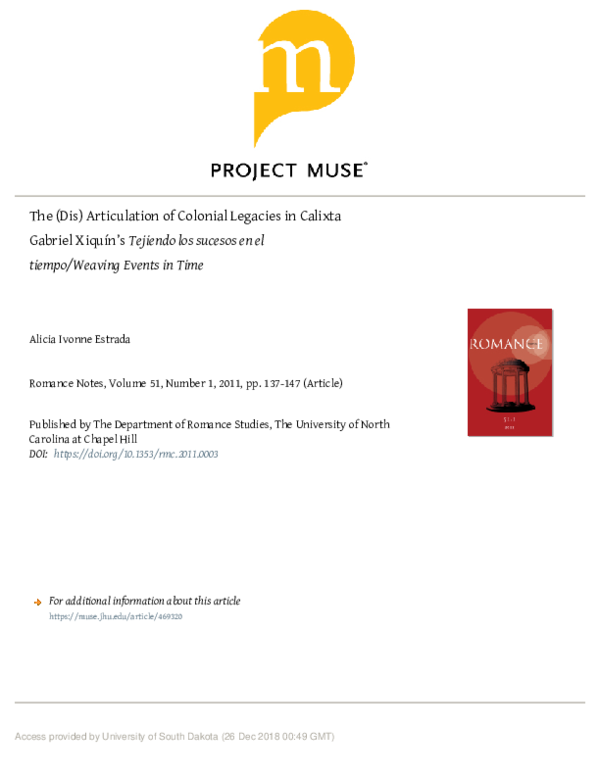 (PDF) The (Dis) Articulation of Colonial Legacies in Calixta Gabriel ...