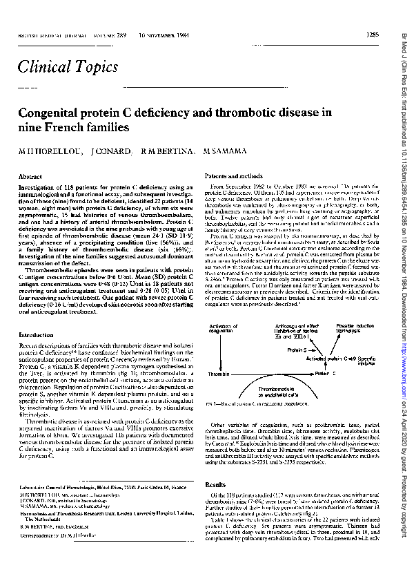 (PDF) Congenital protein C deficiency and thrombotic disease in nine