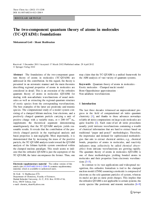 (PDF) The two-component quantum theory of atoms in molecules (TC-QTAIM ...