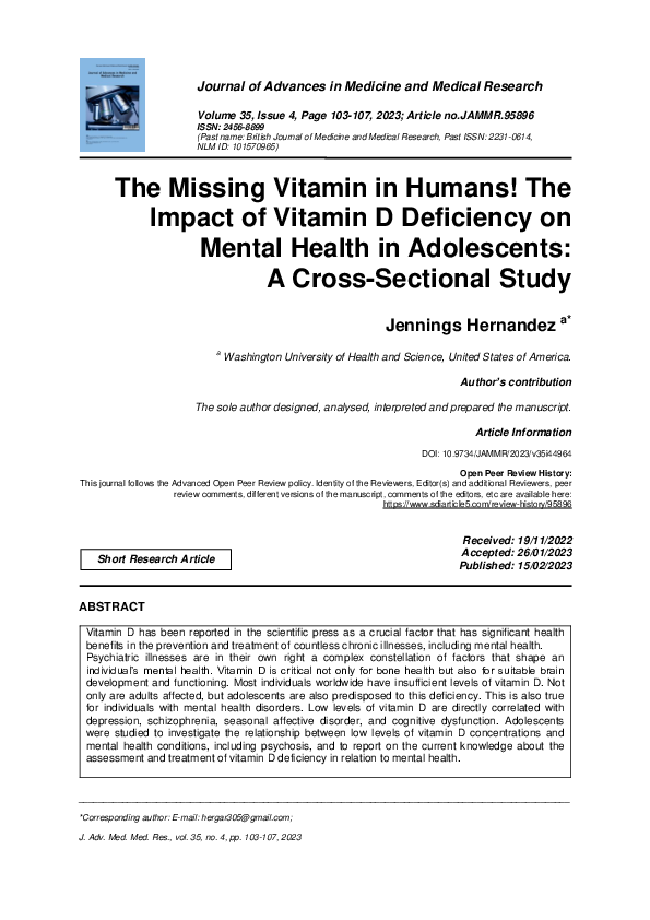 (PDF) The Missing Vitamin in Humans! The Impact of Vitamin D Deficiency ...