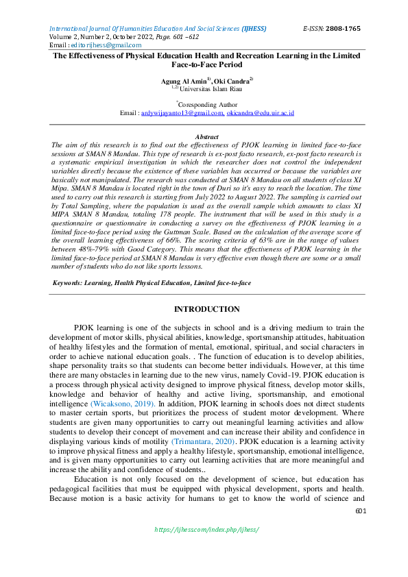 (PDF) The Effectiveness of Physical Education Health and Recreation ...