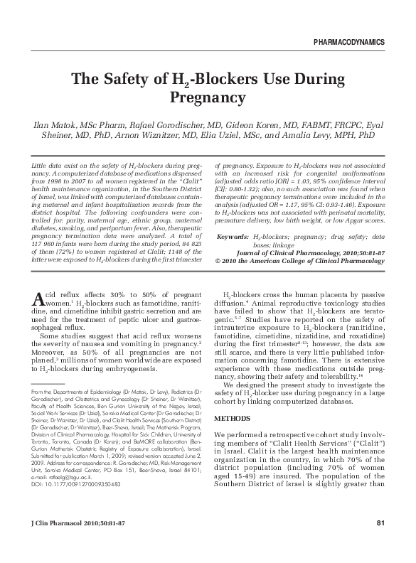 (PDF) The Safety of H2-Blockers Use During Pregnancy